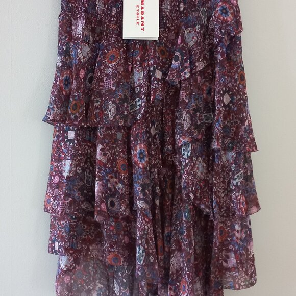 ISABEL MARANT ETOILE NWT Brigitte Plum tiered moto boho asymetrical skirt - Picture 4 of 15